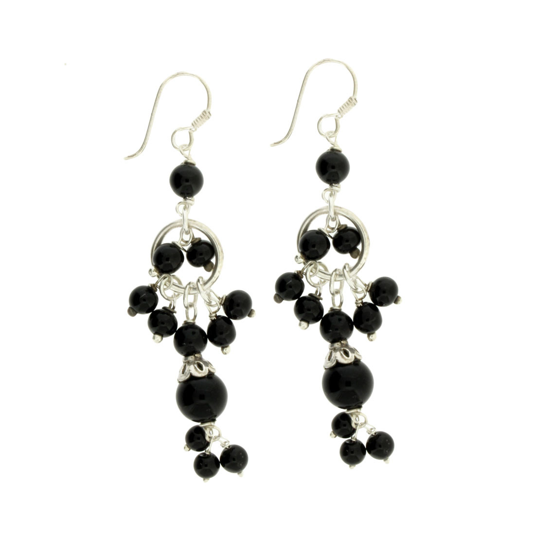Long Black Onyx Sterling Silver Dangle Earrings