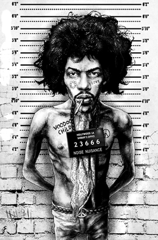 Jimi Hendrix Mugshot by Marcus Jones Screaming Demons Canvas