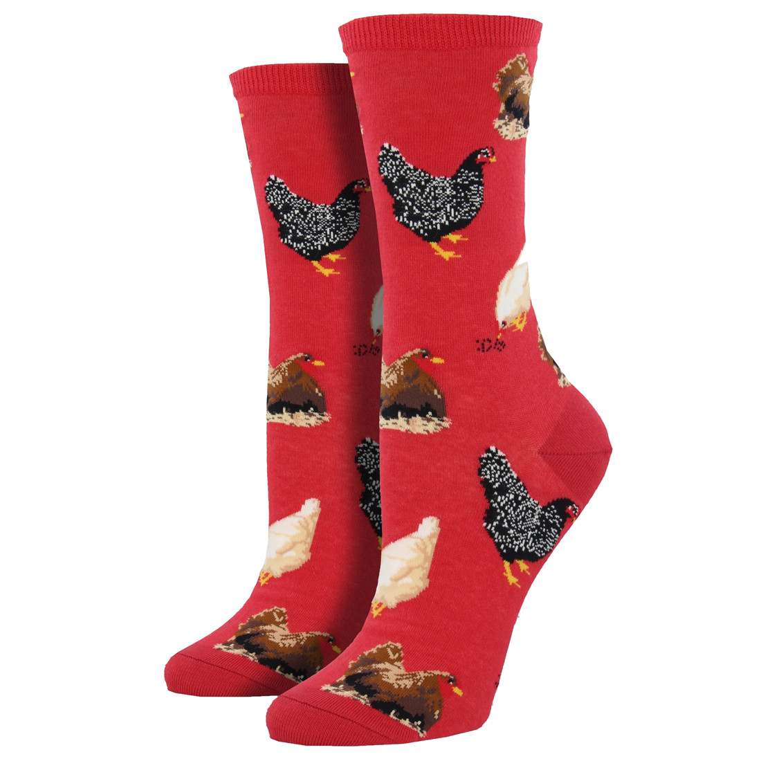 Women's Crew Socks Hen House Chickens Barnyard Animals Red