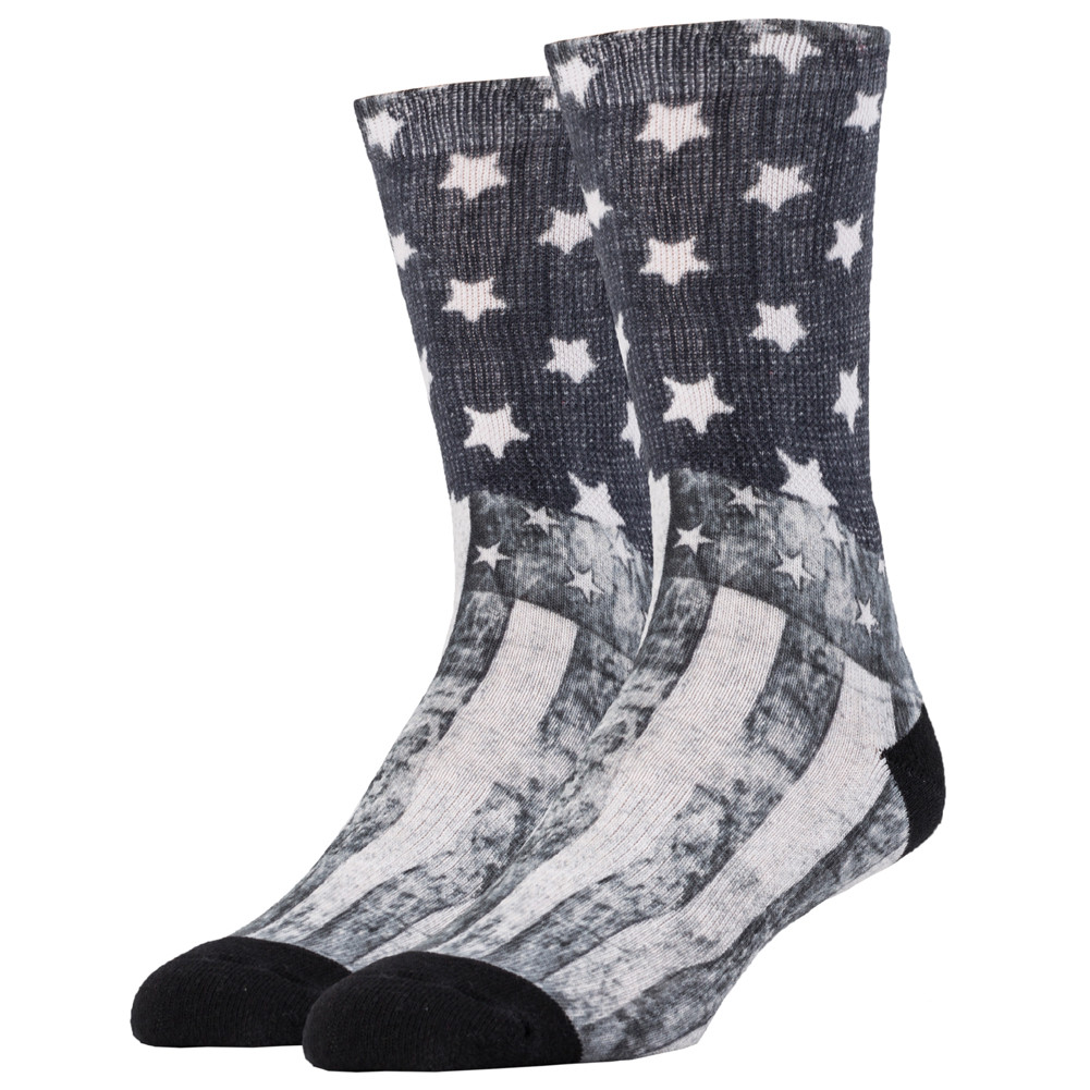 Men's Crew Socks Black and White American Flag