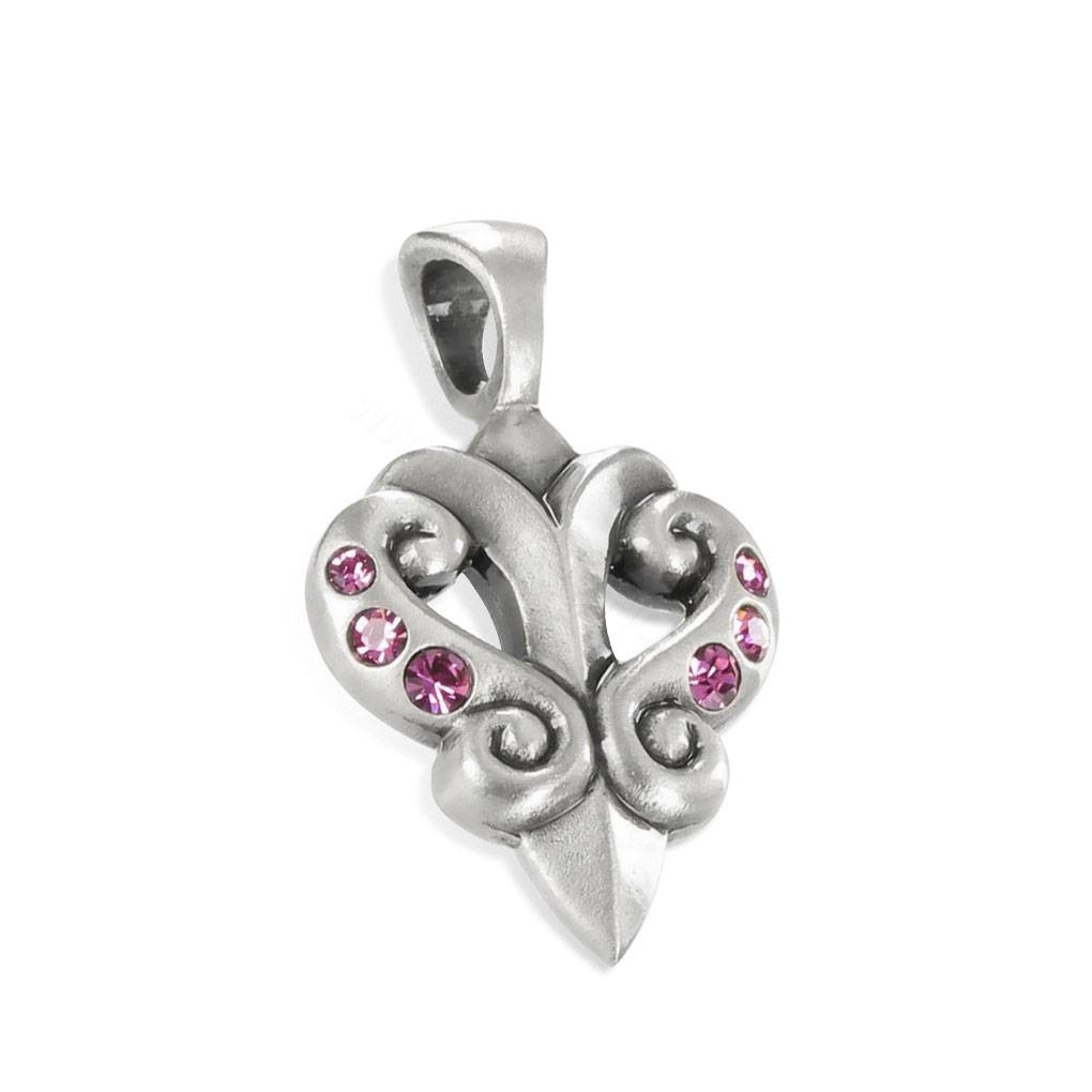 BICO Australia Jewelry Pewter "LYRE" Pink Swarovski Crystal Heart Pendant  CR9
