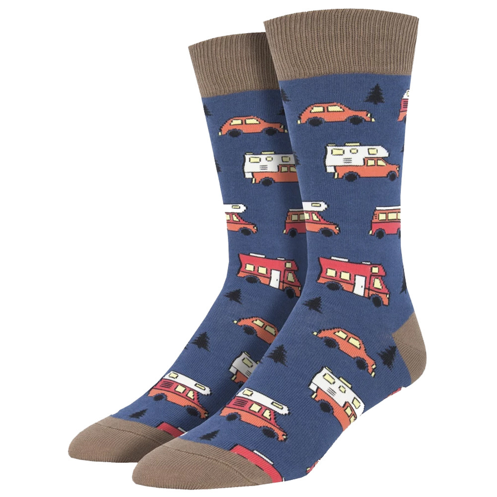 Are We There Yet Men's Crew Socks Blue