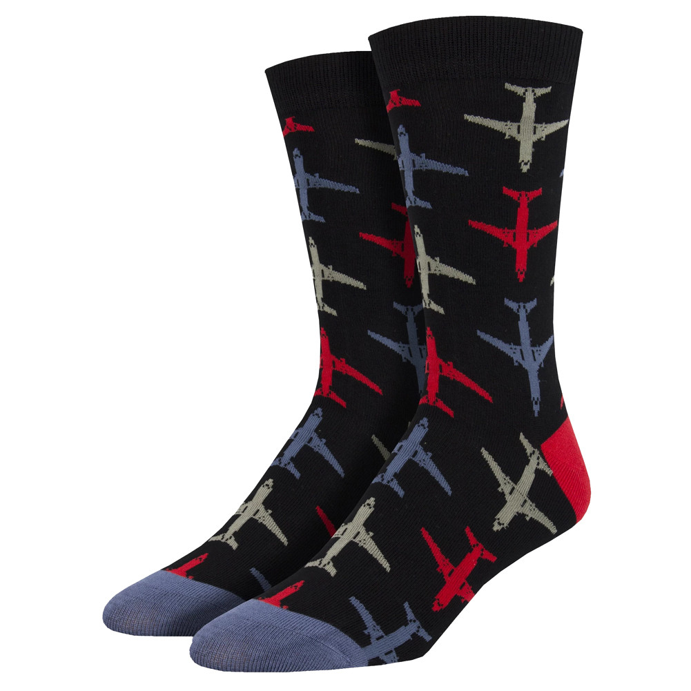 Airplanes Men's Bamboo Crew Socks Black