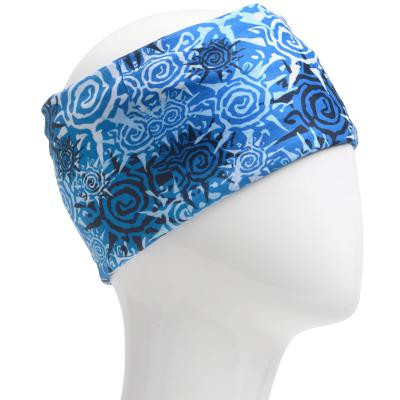 Blue, white and black spiral sun infinity headband. 