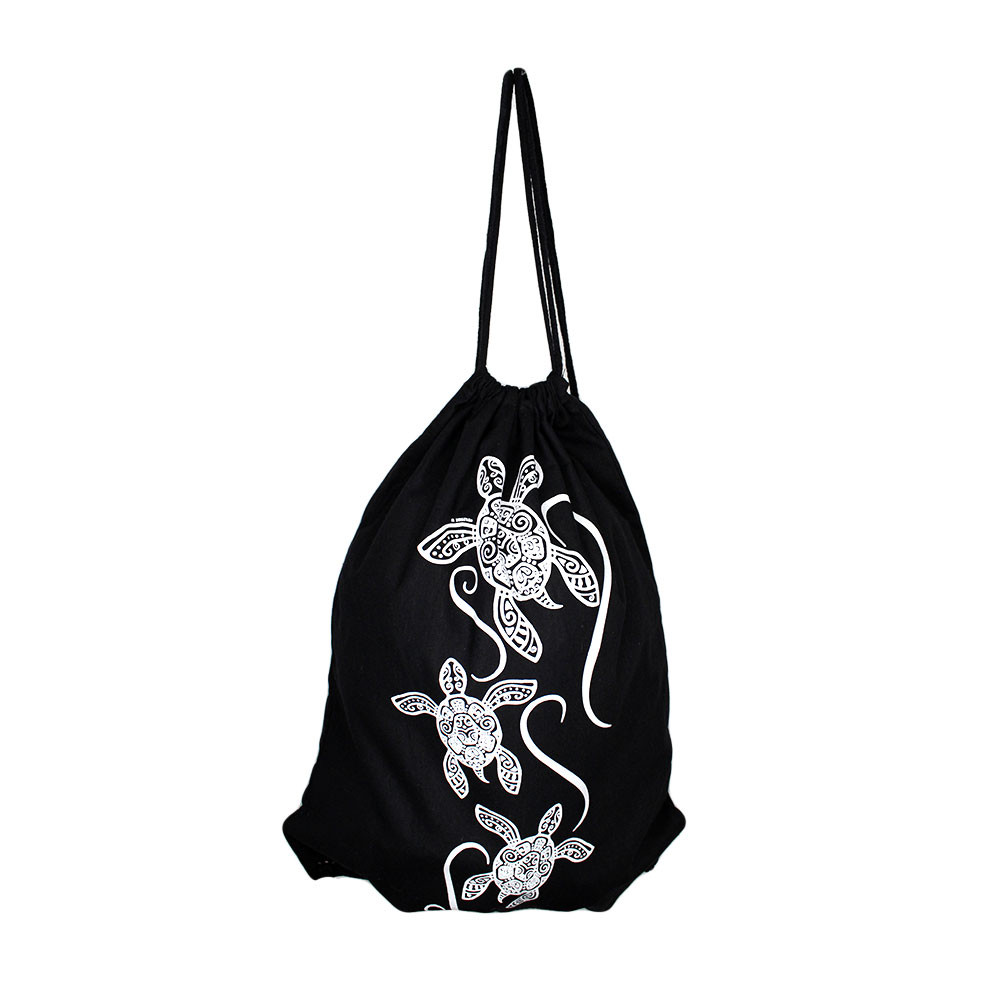 Drawstring backpack with white sea turtles. 