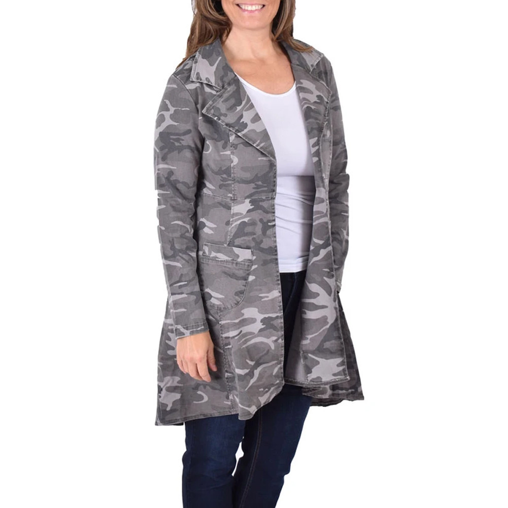 Gray Camo Long Sleeve Denim Jacket