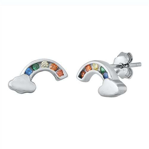 Rainbow and cloud CZ sterling silver studs. 