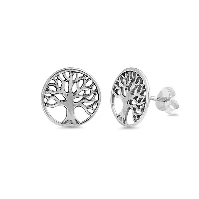 Tree of Life sterling silver stud earrings. 