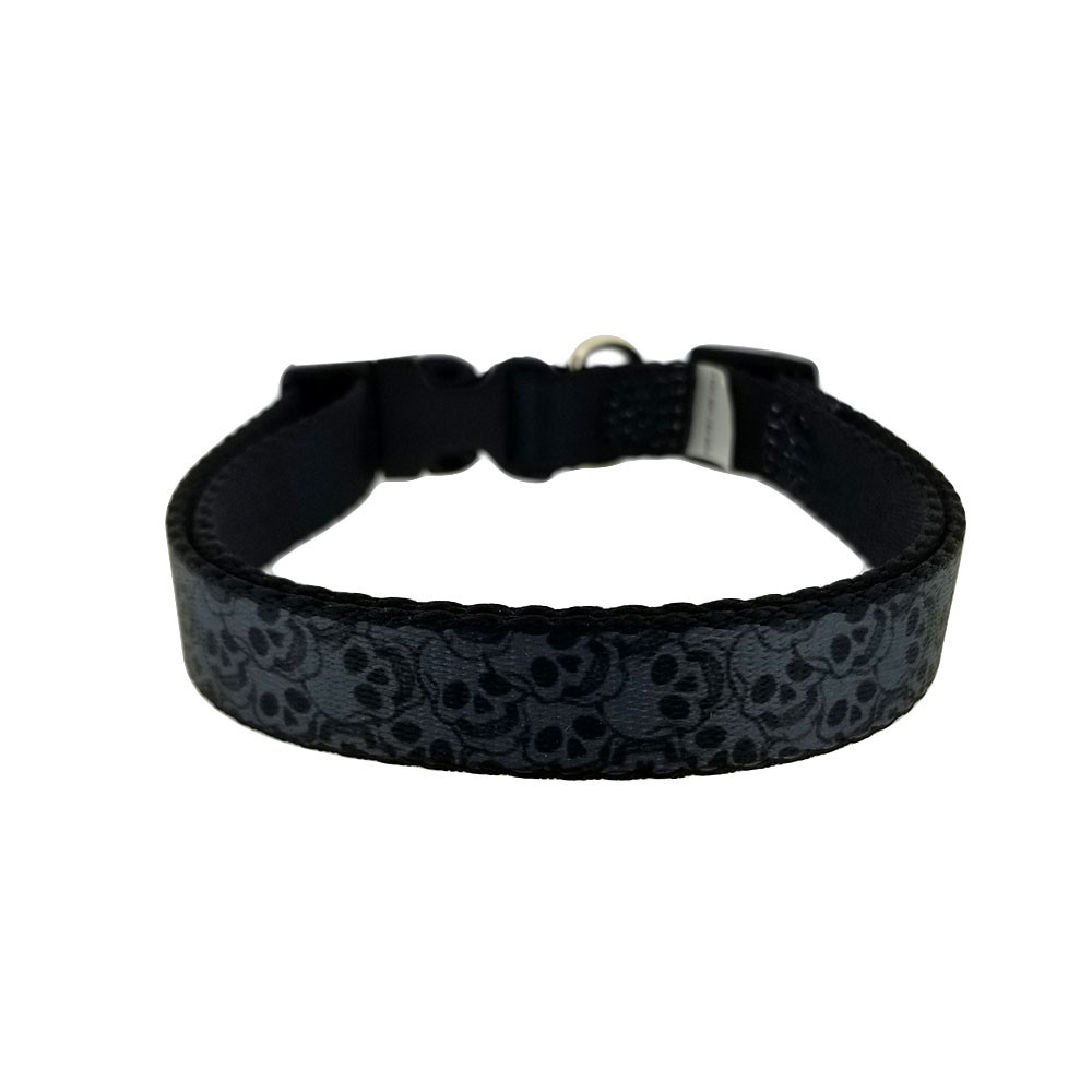 Gray skulls print dog collar.  