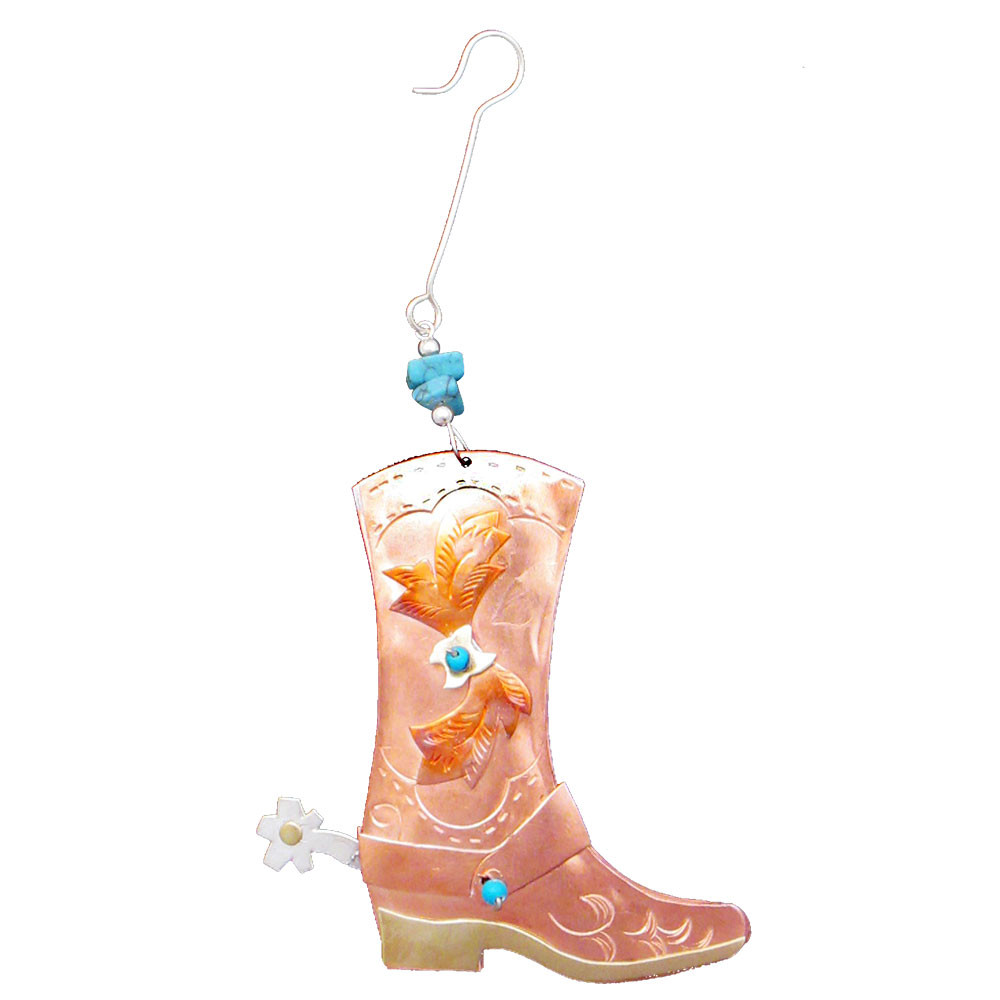 Cowboy boot metal Christmas ornament.