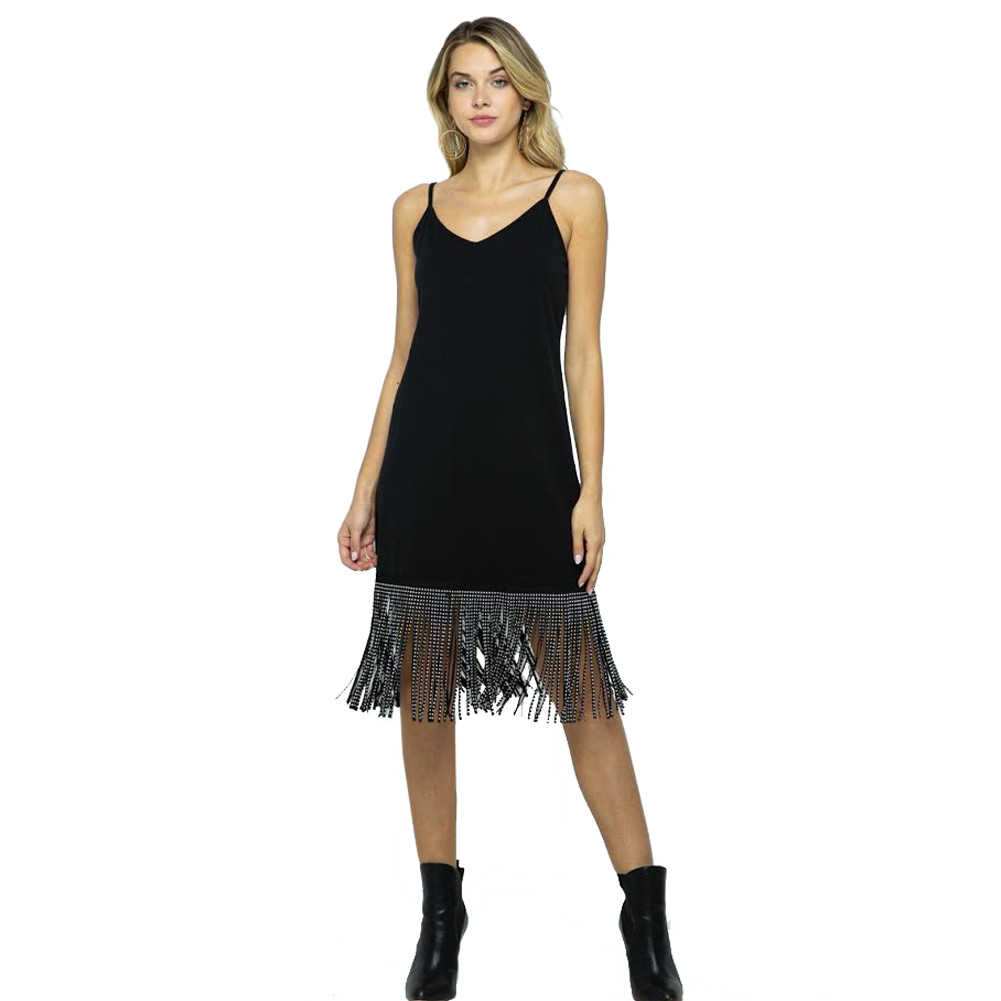 Little Black Dress with Studded Fringes