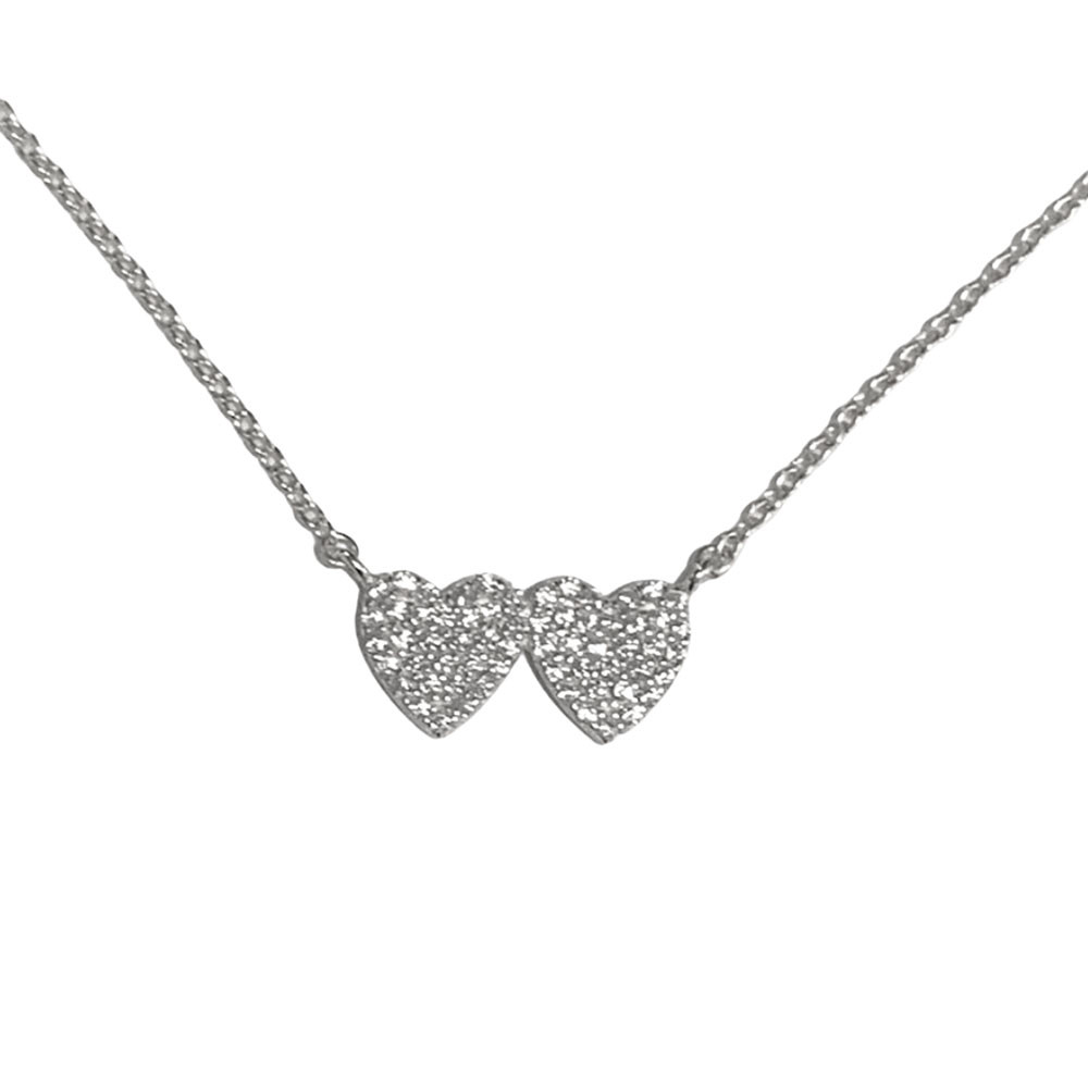 Clear pave double heart sterling silver vermeil necklace. 