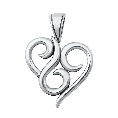 Swirly heart sterling silver pendant. 