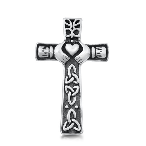 Sterling silver Claddagh cross pendant. 