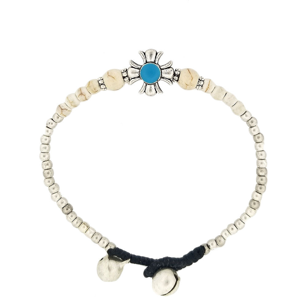 Blue cross side of silver alloy bracelet. 