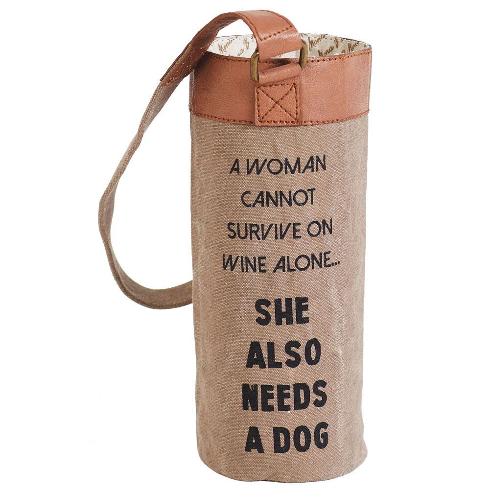 A Girl And Her Dog Up-Cycled Canvas Wine Bag Carrier