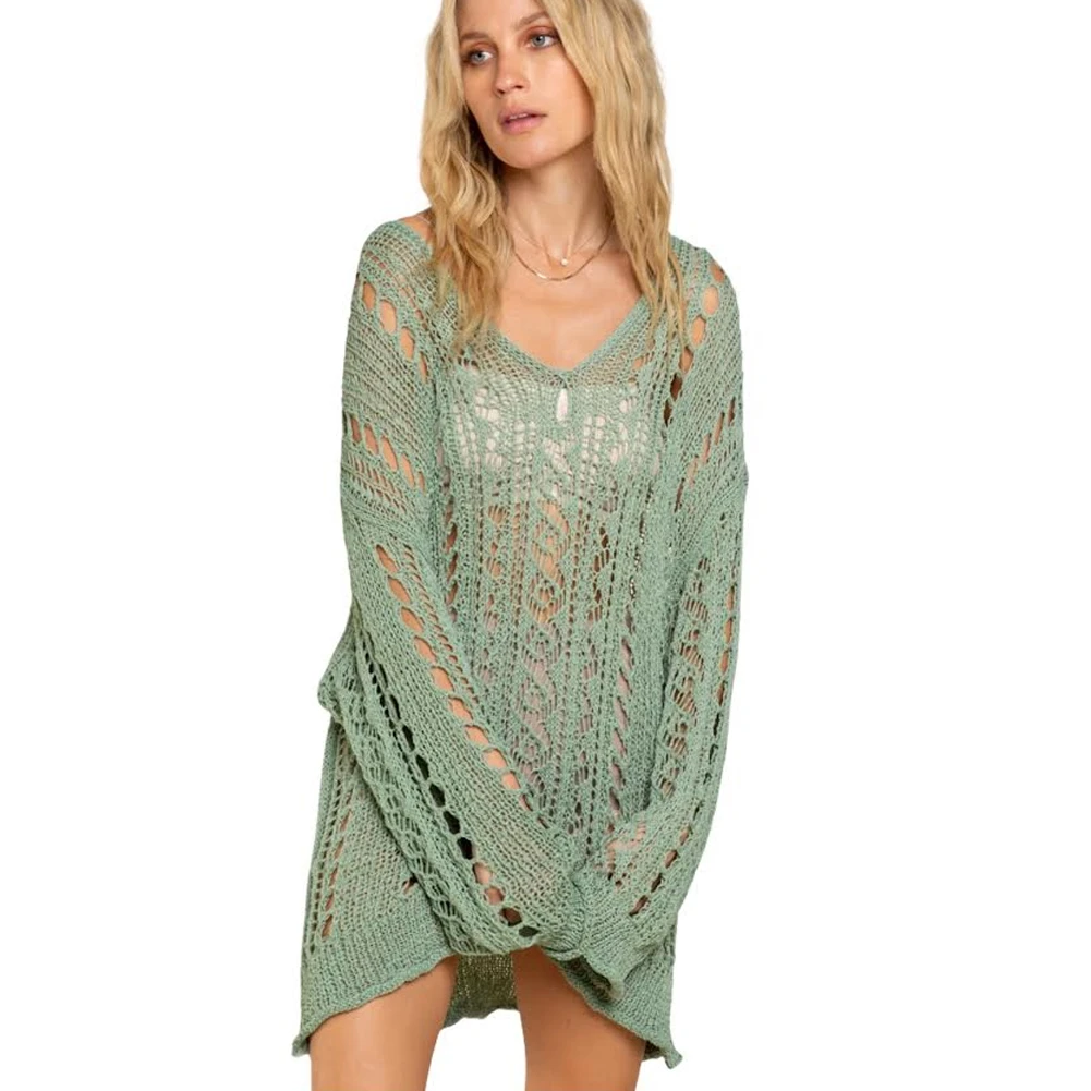 POL Clothing Powder Green Thin Knit Tunic Sweater