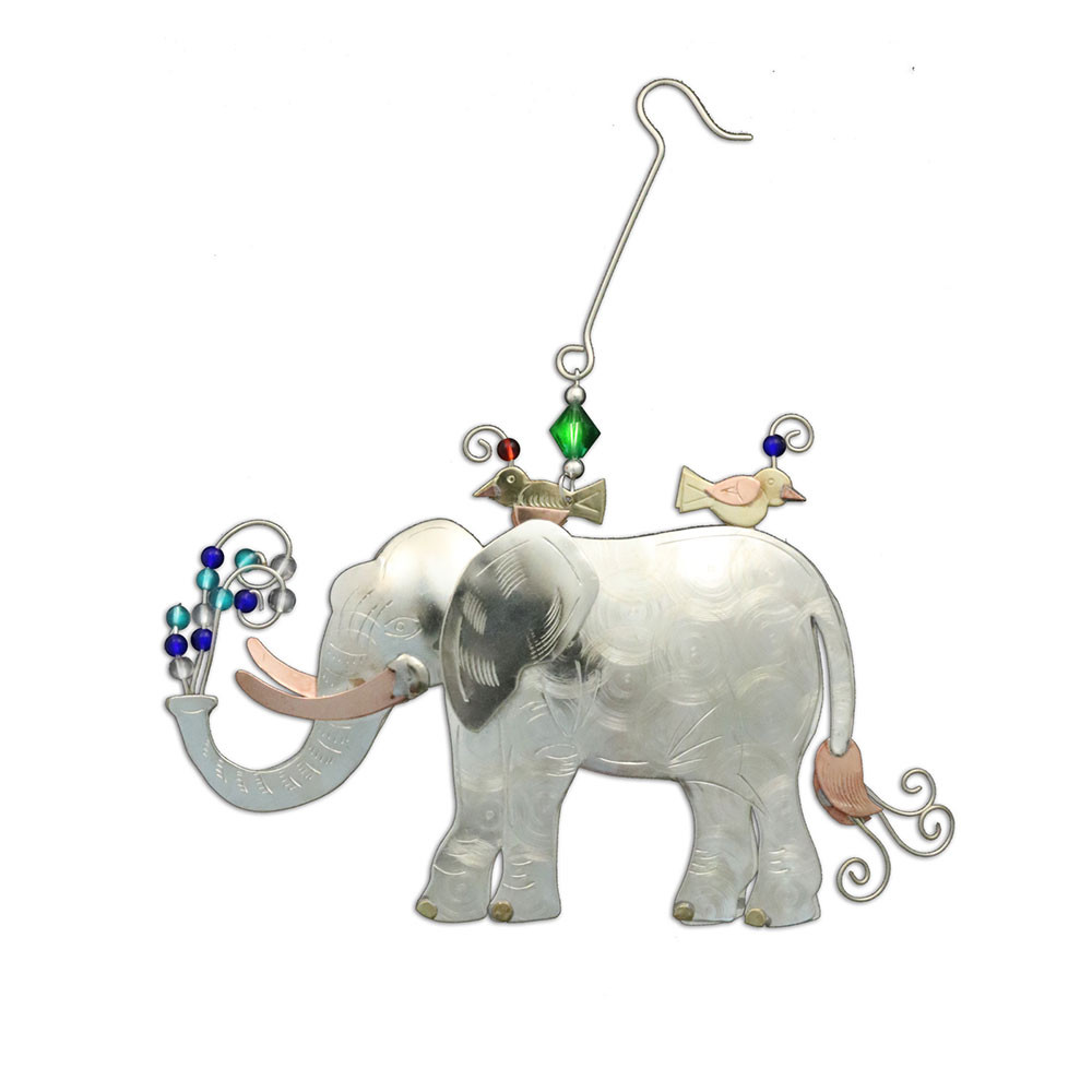 Eddie elephant metal beaded Christmas ornament. 