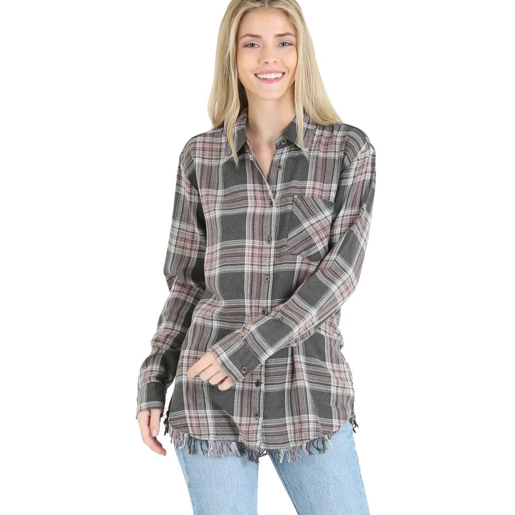 Angie Plaid Button Up Long Sleeve Top