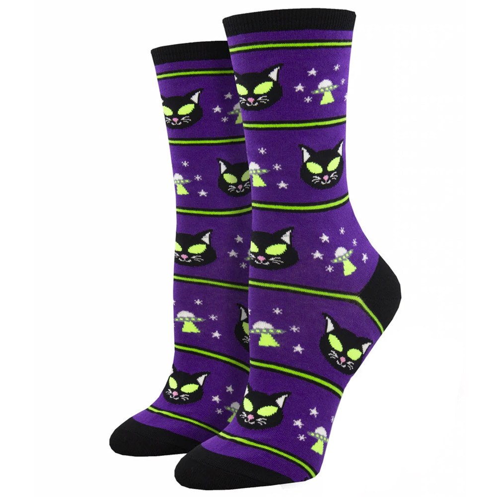 Alien Kitty Cat Faces Women's Novelty Socks