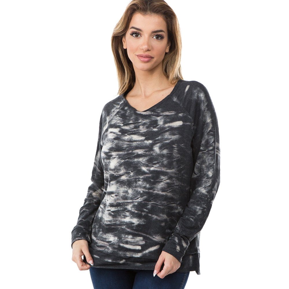 T-Party Charcoal Tie Dye Long Sleeve Top