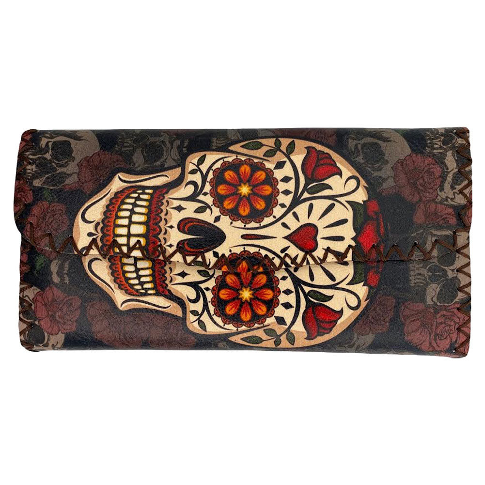 Sugar Skull Print Faux Leather Wallet