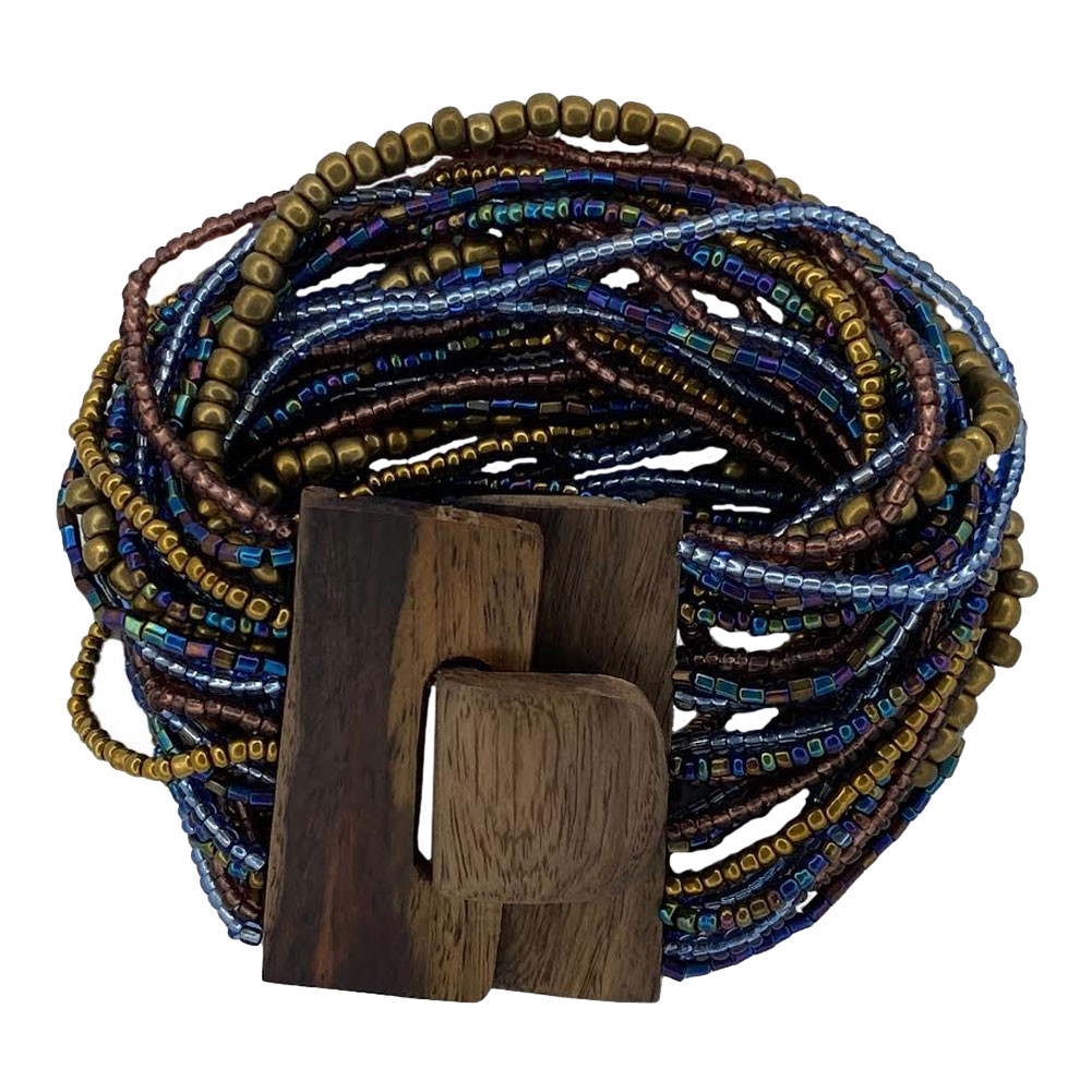 Multicolor Beaded Bracelet with Wood Buckle
