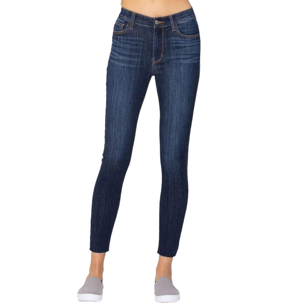 Judy Blue Mid-Rise Raw Hemline Skinny Jeans