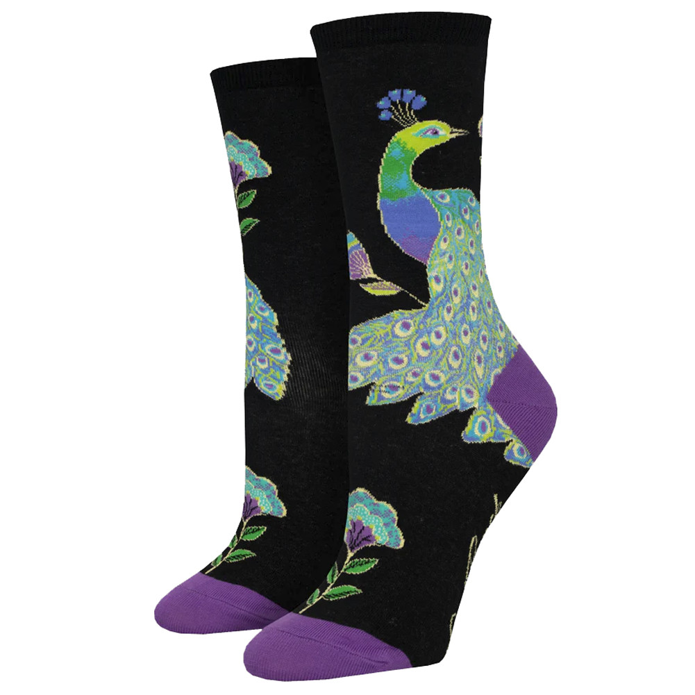 Laurel Burch Intricate Peacocks Black Women's Socks