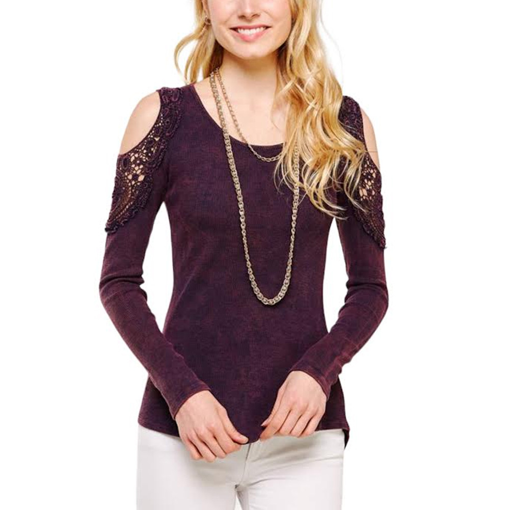 Urban X Long Sleeve Cold Shoulder Mineral Washed Top