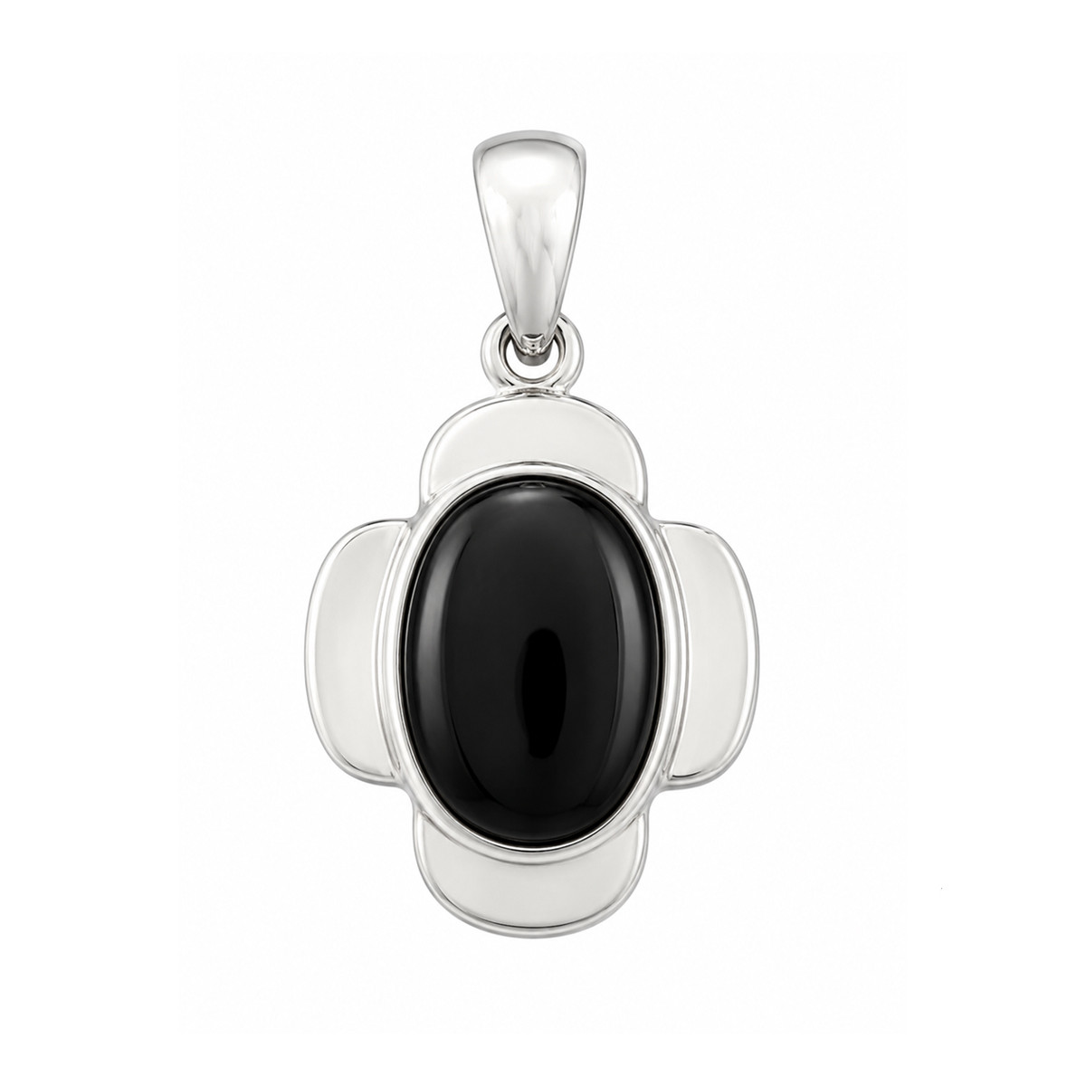 Sterling Silver Onyx Oval Pendant – Front View