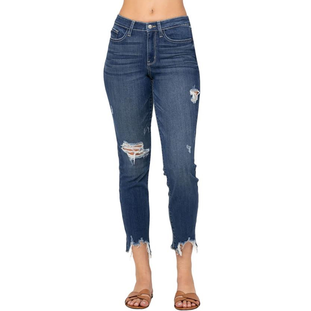 Judy Blue Mid Rise Shark Bite Slim Fit Jeans 82403