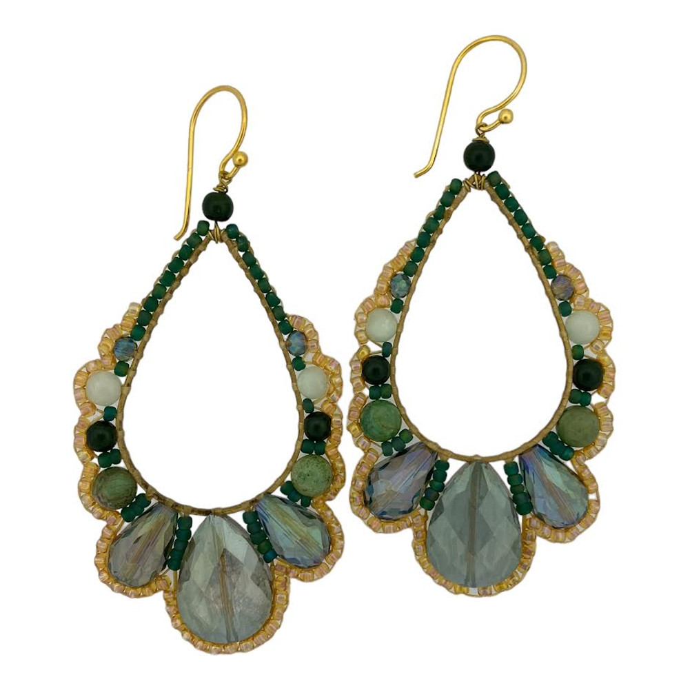 Beaded Thai Crystal Scalloped Earrings