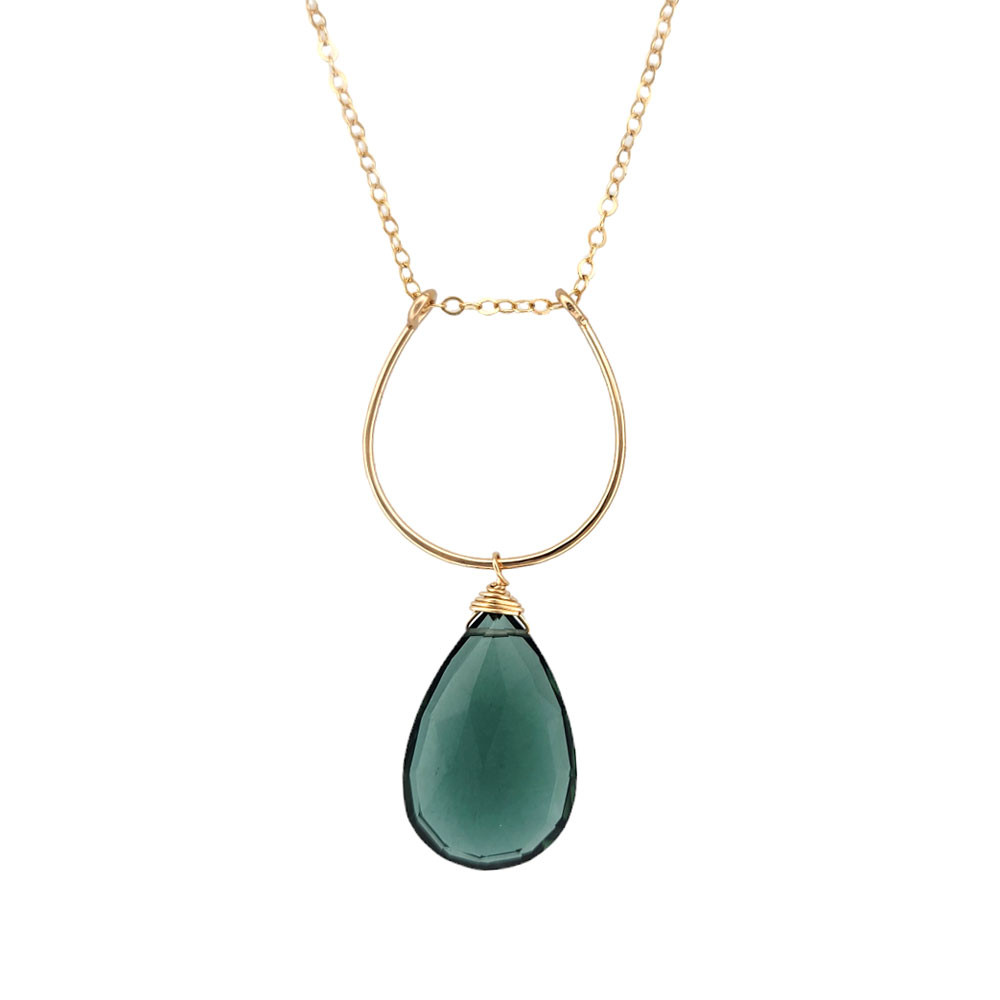 Large teardrop London Blue Topaz 14kt gold filled necklace. 