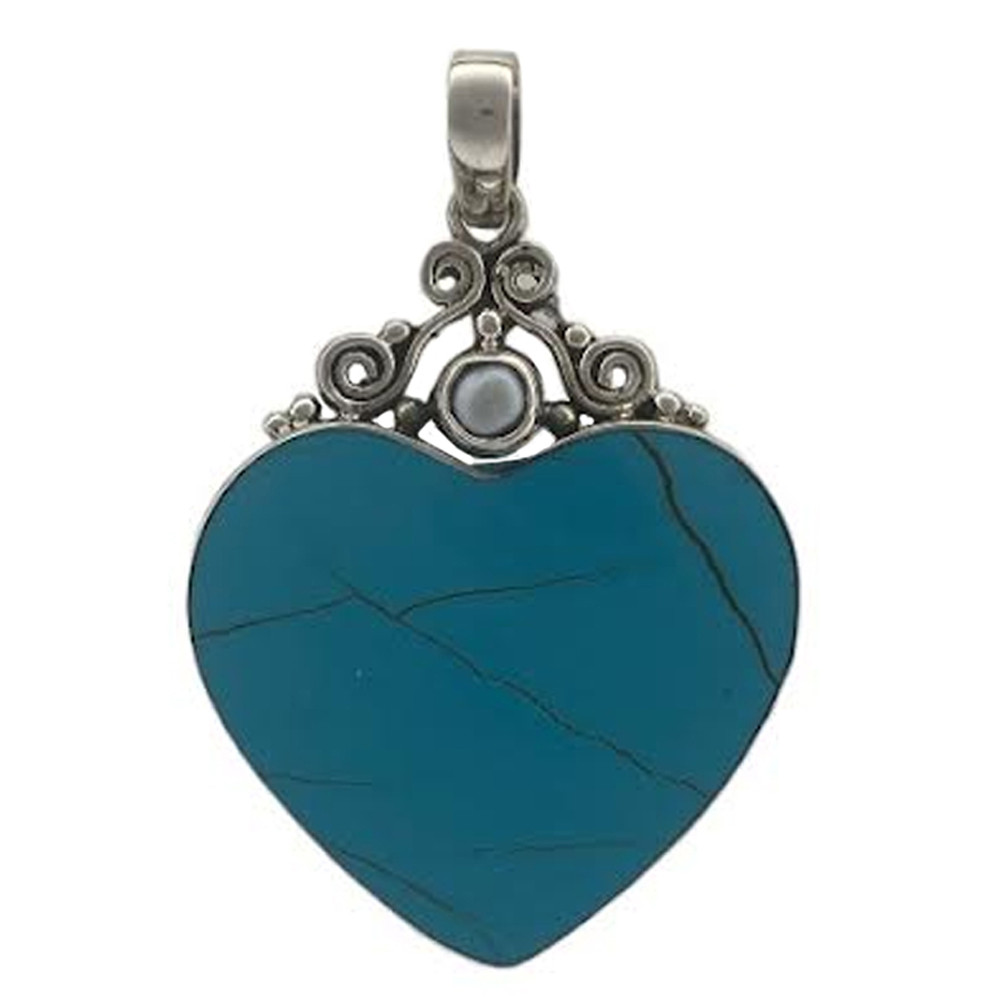 Sterling Silver Turquoise Shell Heart Shaped Pendant