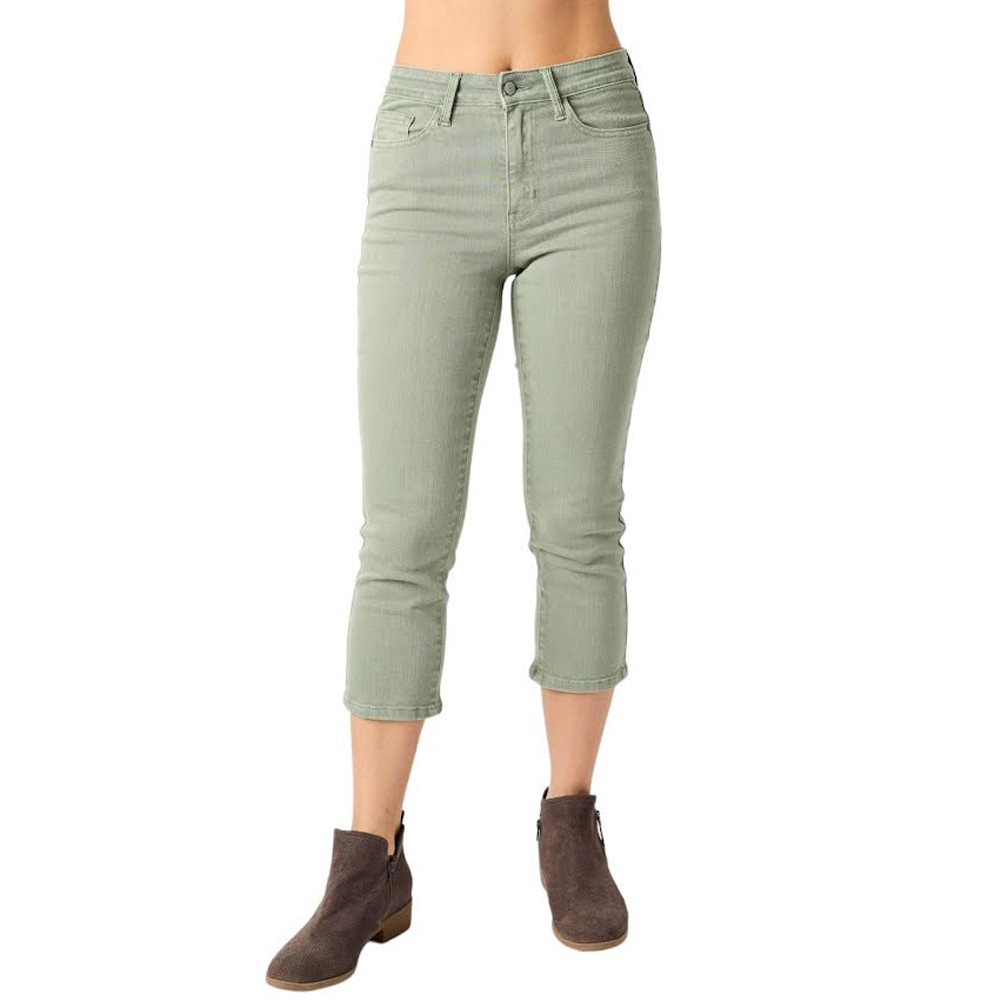 Judy Blue Garment Dyed Capri Jeans Sage Green 78113