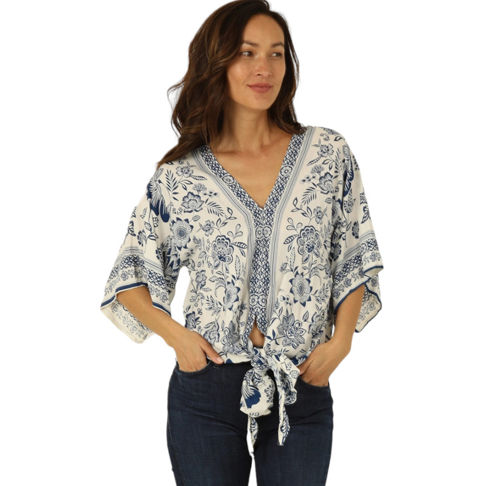 Kimono Sleeve Front Waist Tie Top