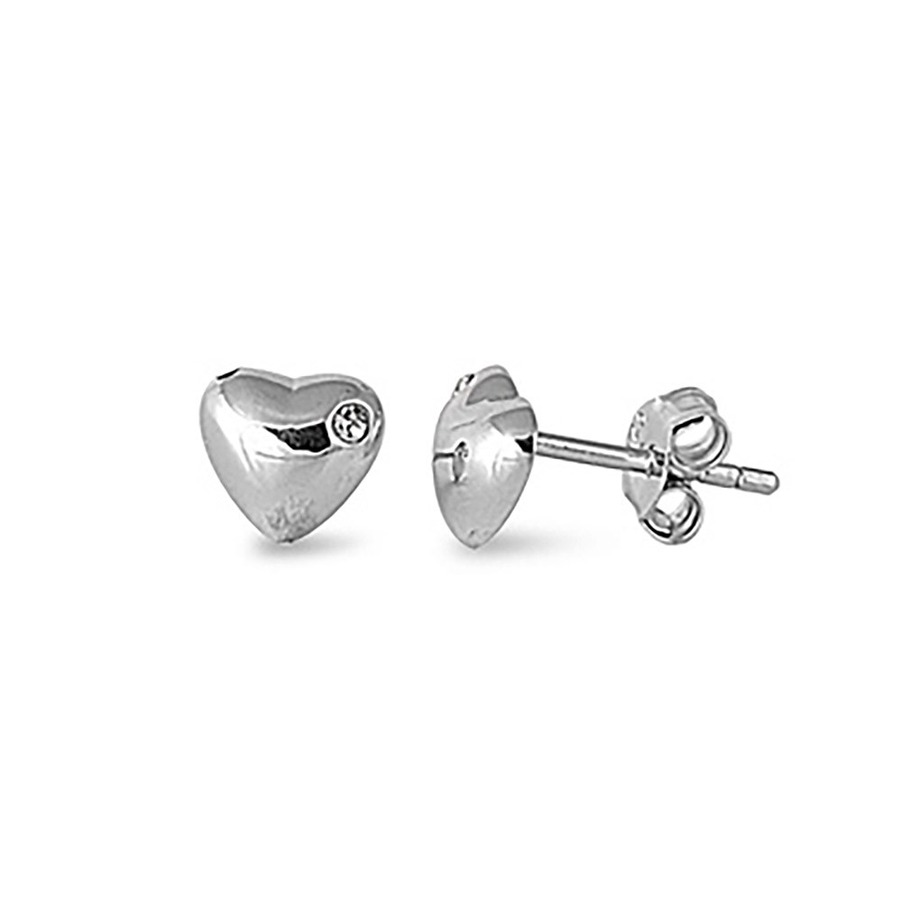 Heart CZ sterling silver stud earrings. 