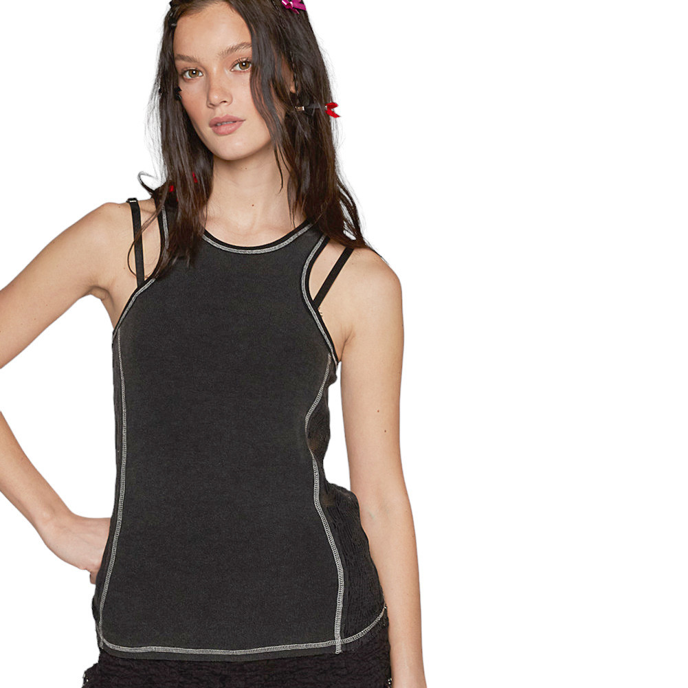 POL Clothing High Neck Tank Top with Side Lace Insets