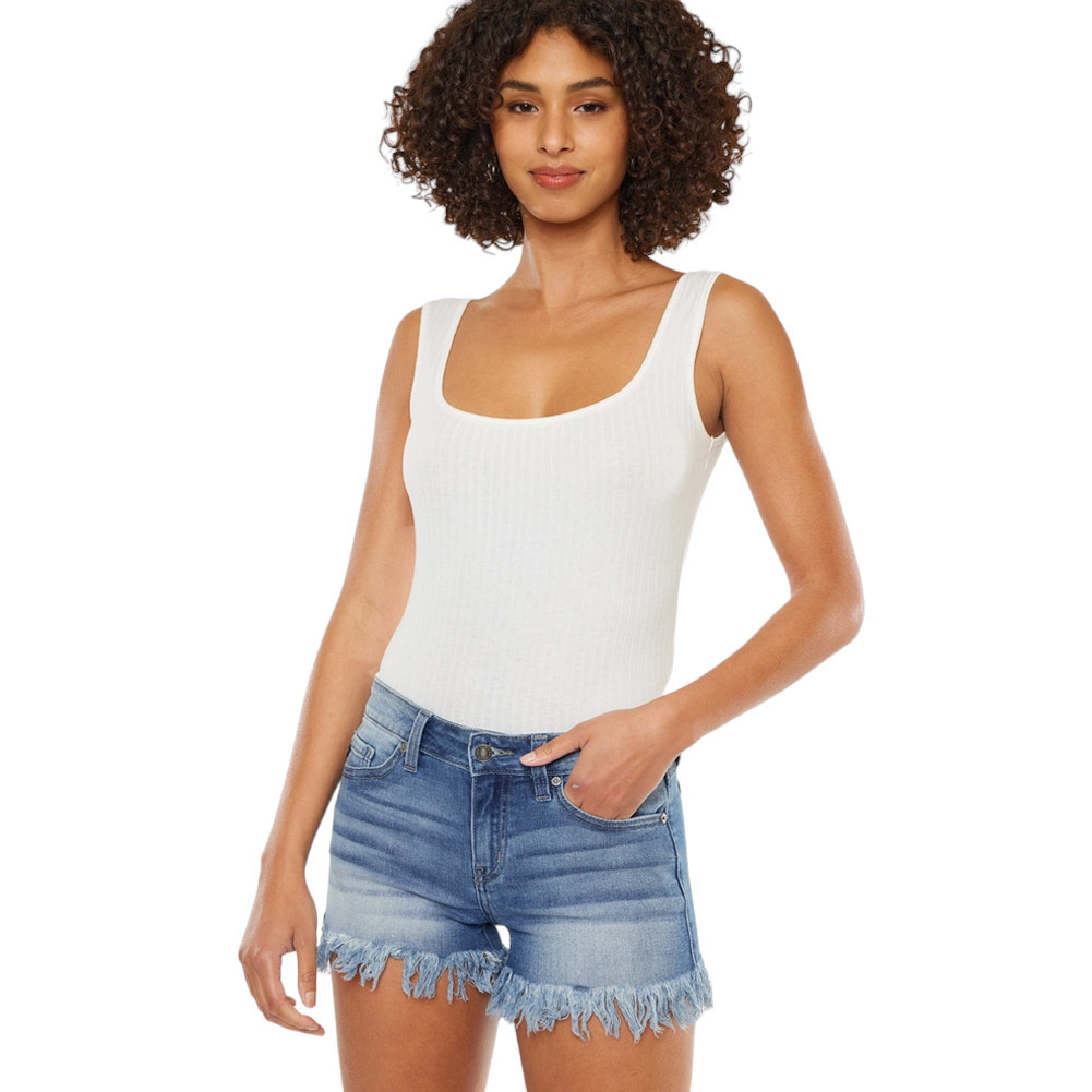 KanCan Mid Rise Fray Hem Denim Shorts