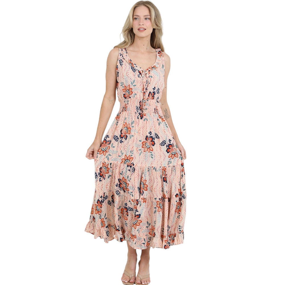 Summer Peach Floral Maxi Dress