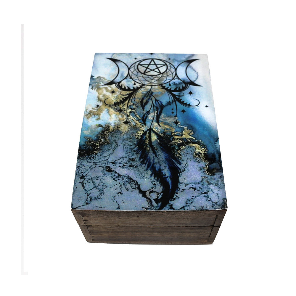 Blue dream catcher wooden jewelry box. 