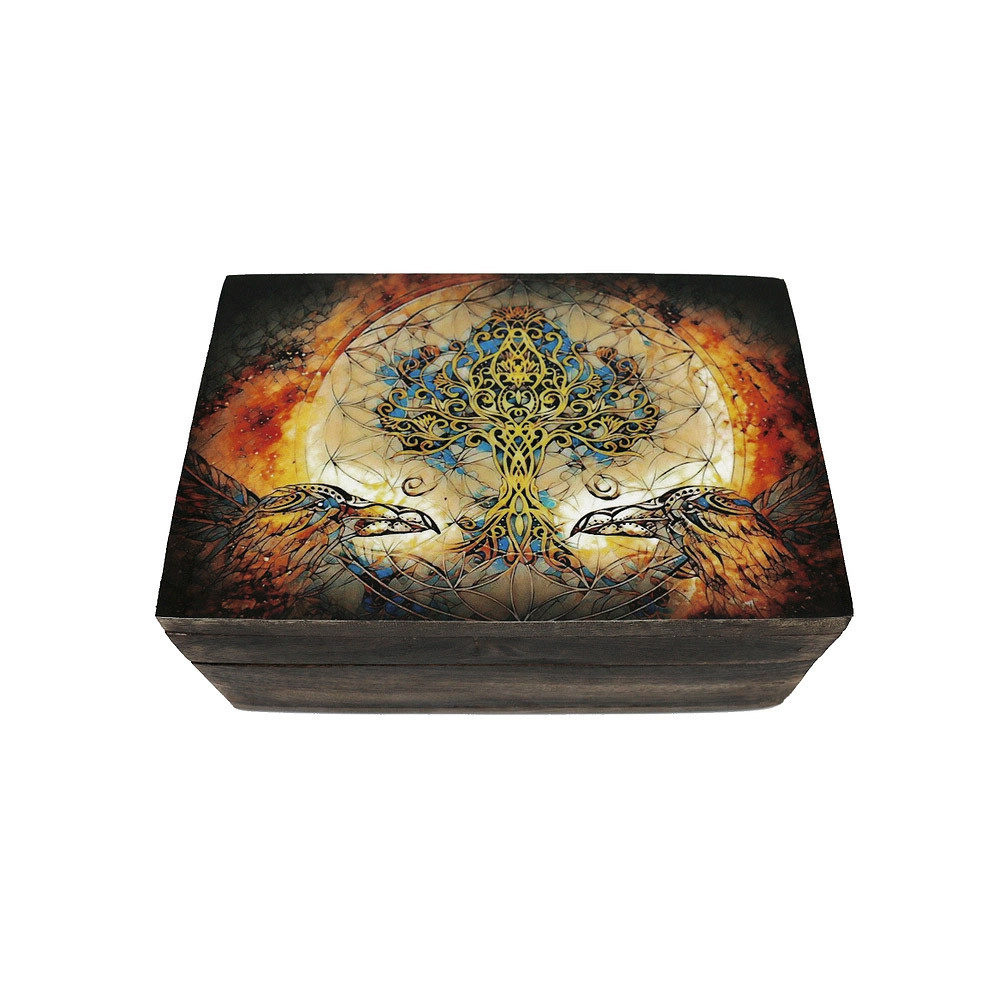 Tree of life design black wooden box. 
