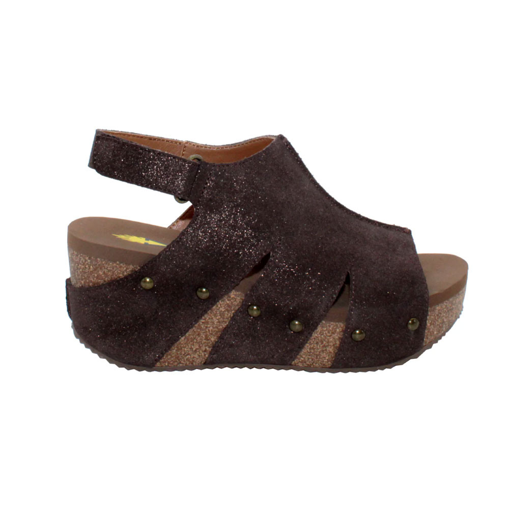 Volatile footwear Montpelier brown metallic wedge sandal.  