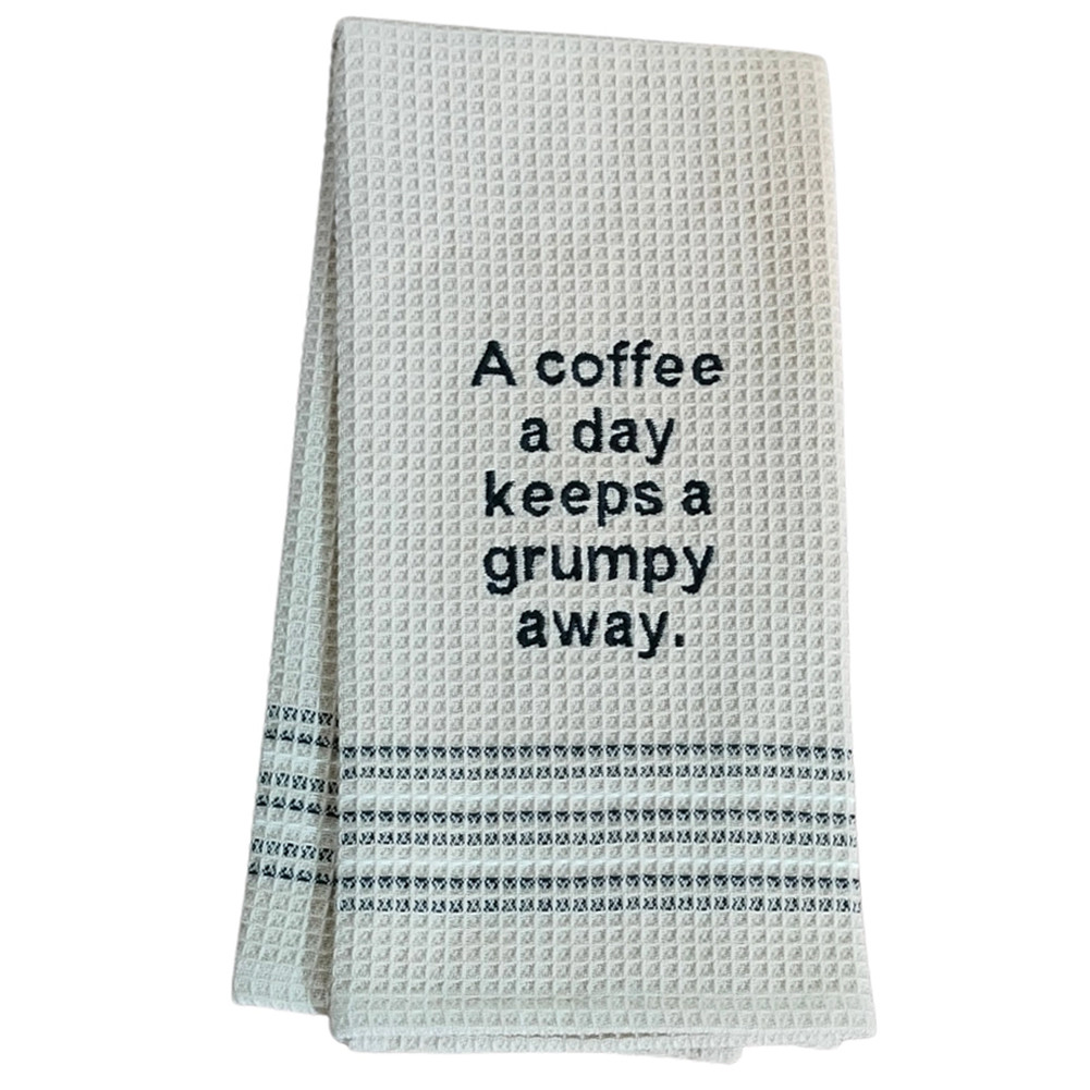 Witty Waffle Weave Kitchen Dishtowel - Coffee Keeps Grumpy Away