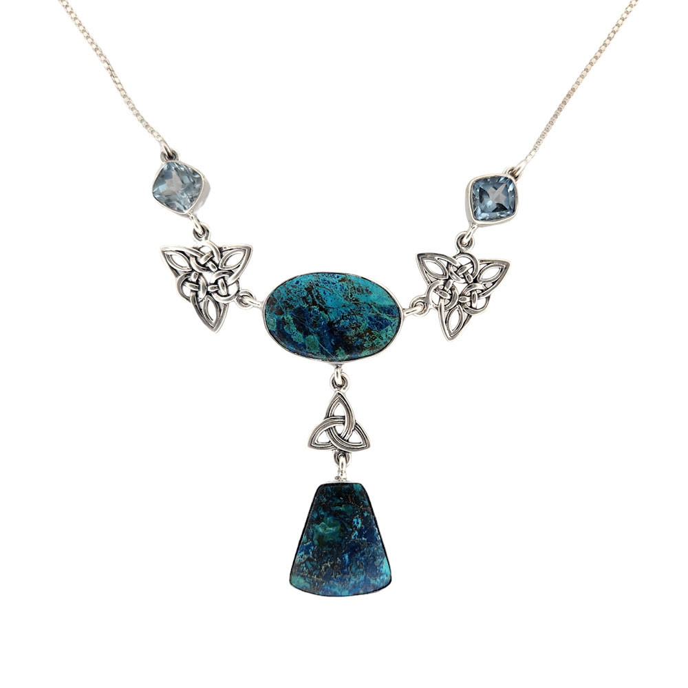 Celtic Shattuckite and Blue Topaz sterling silver necklace. 