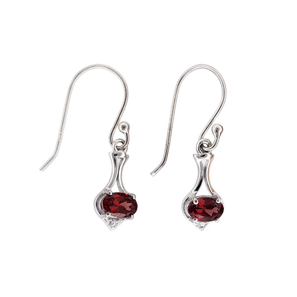 Small faceted red Garnet dangle earrings. 