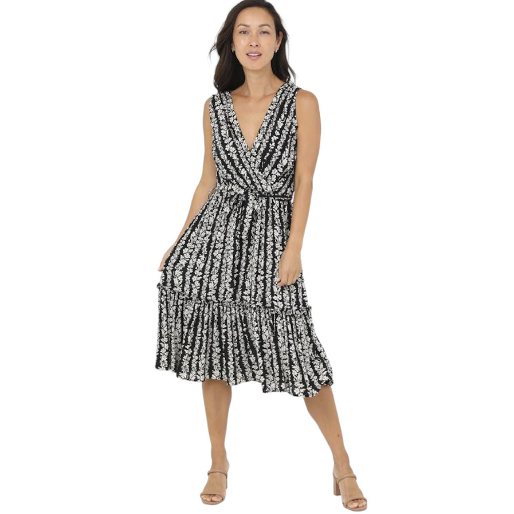 Lola P. Floral V-Neck Dress with Tie Belt