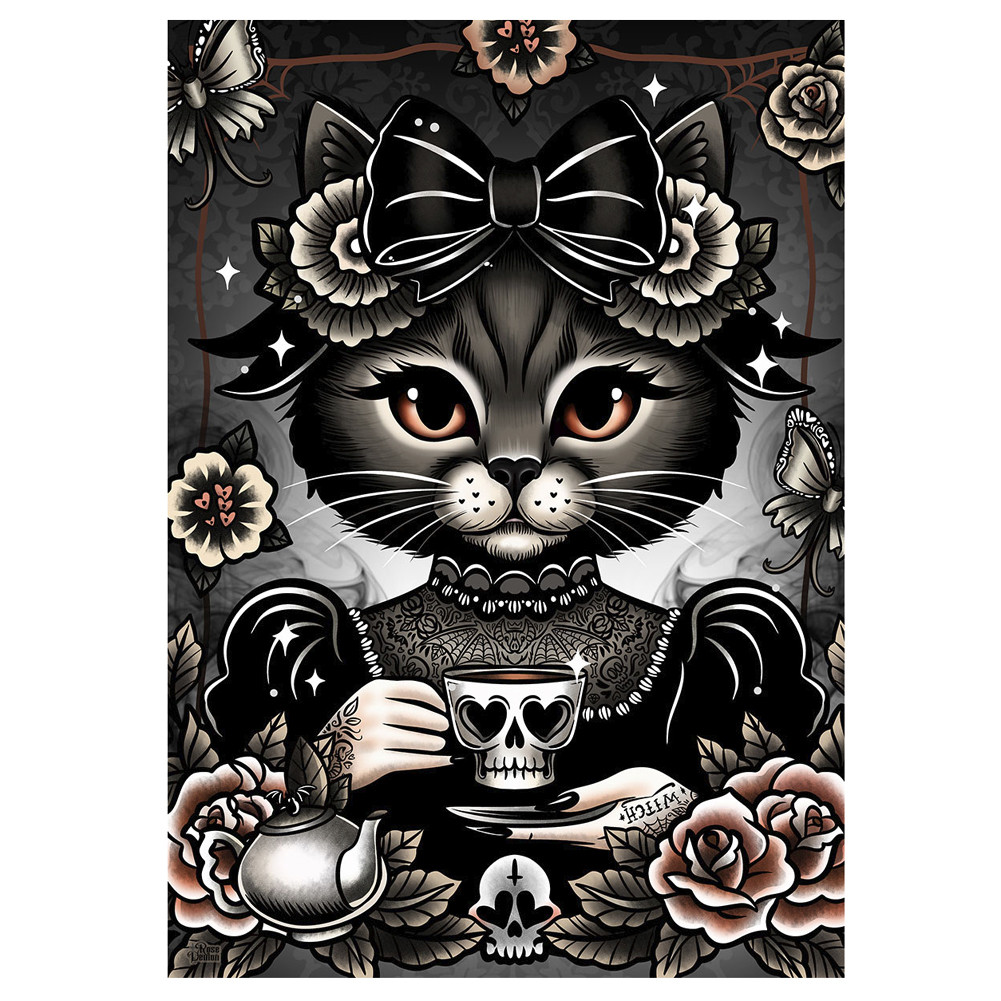 Tea With Miss Kitty - Canvas Wall Hanging