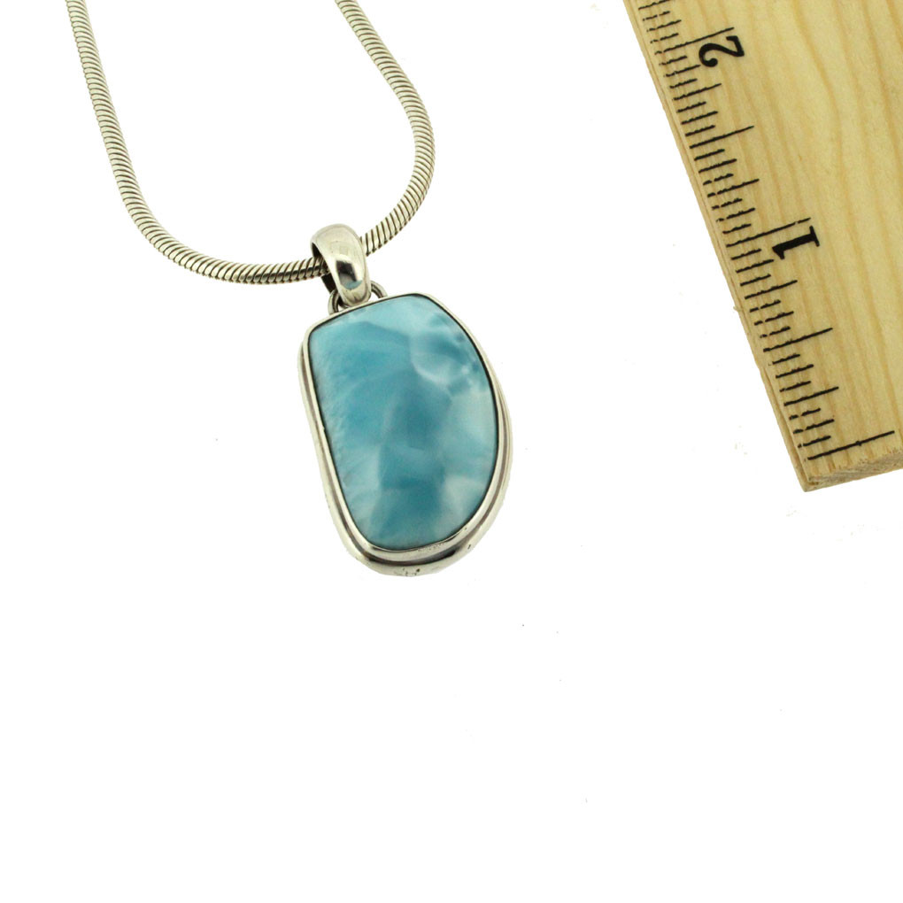 Pendentif En Larimar Naturel Et Argent 925 - Longueur 1,5 Pouce - Bleu Pâle Des Caraïbes